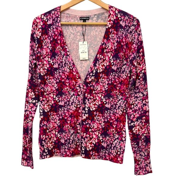 EXPRESS Floral Cardigan NWT Long Sleeve Petal Pink Red Purple Size Small New - Picture 1 of 7